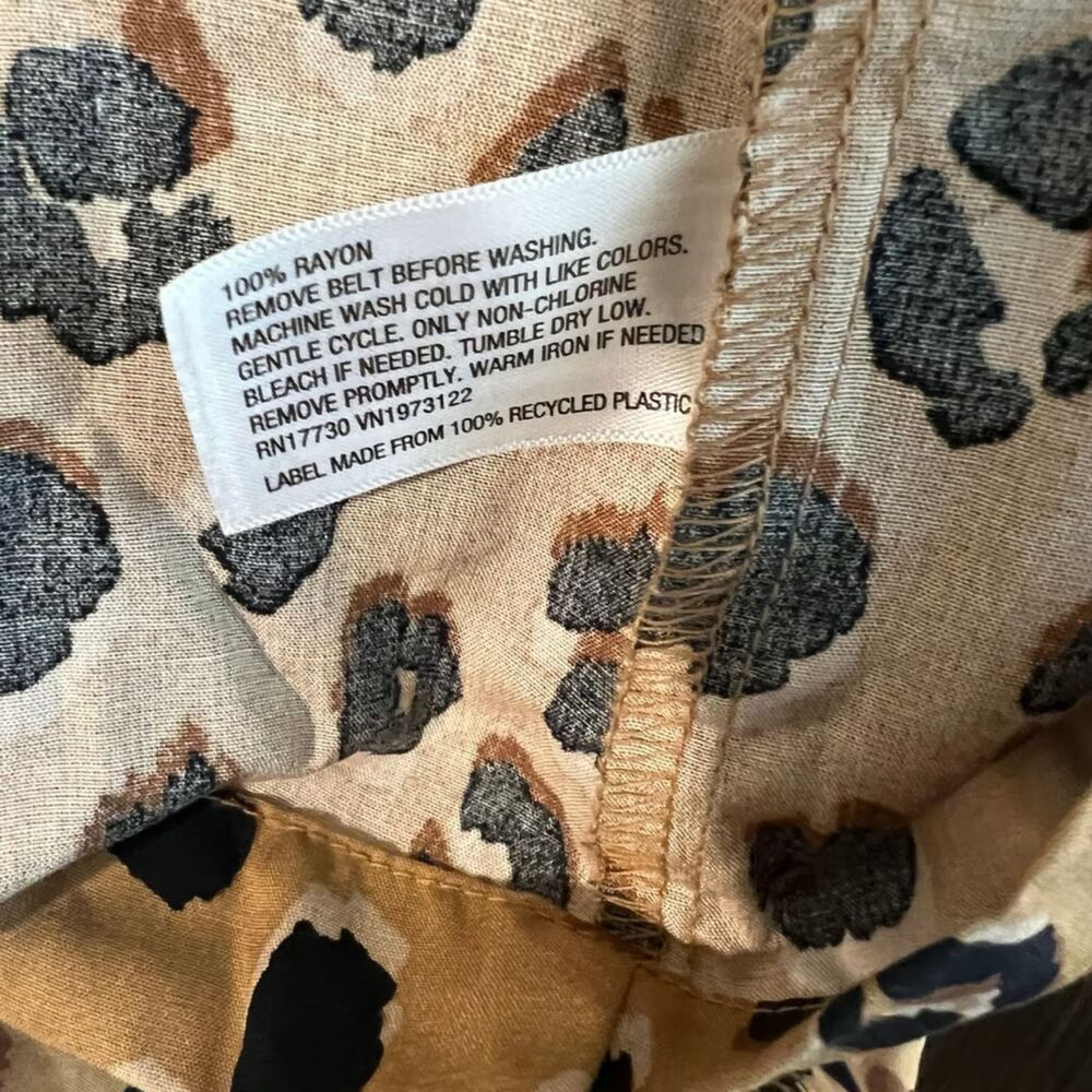 A New Day Women's XS Cheetah Print Belted Midi Shirt Dress Brown Leopard Satin - Picture 6 of 7